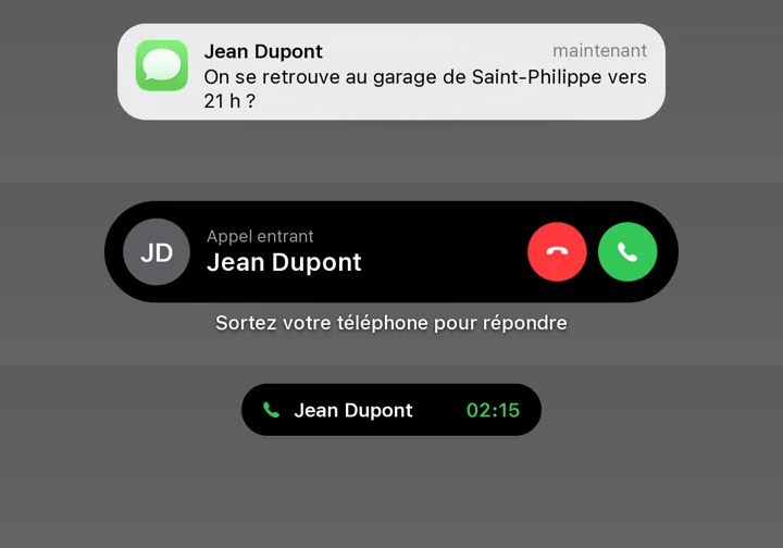 Notifications du téléphone affichées en jeu
